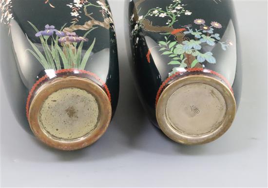 A pair of Japanese silver wire cloisonne enamel vases by Ota Kichisaburo, Meiji period, H. 24.8cm